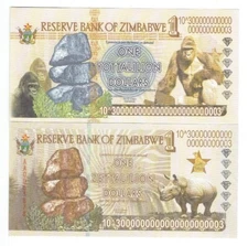 Zimbabwe 1 Zettalilion Dollars | Souvenir Banknote | Fantasy Note| Rhino Design