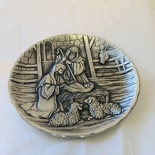 Wendell August Forge Jesus Manger Scene 4.5" NOS New Aluminum Dish Christmas