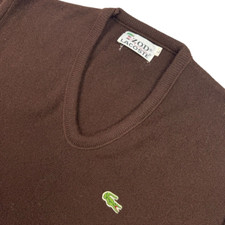 VTG Lacoste Men's Cotton V-Neck Pullover Sweater Brown   Large