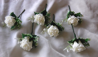 6 Elfenbein Nelken Corsagen Knopflöcher Hochzeit Blumen künstlich