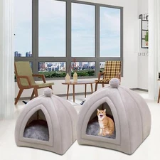 Cute Cat House, Pet Bed Kennel, Cushion, Warm Nest, Washable, for Puppy Dog