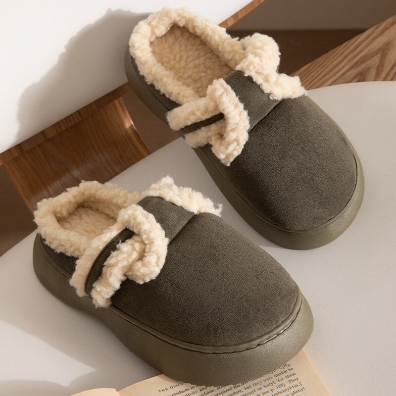 WOMENS WARM SLIPPERS FAUX FUR LADIES LINED COMFY OUTDOOR SHOES HARD