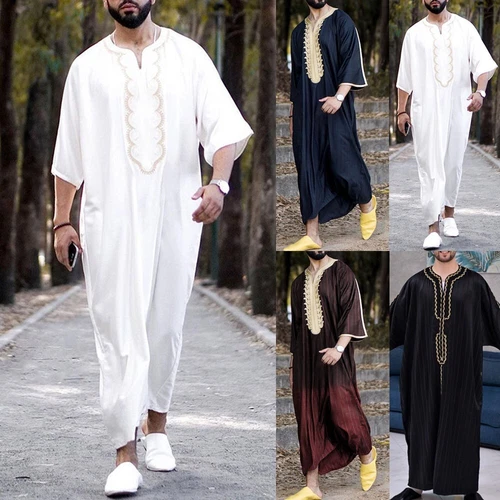 Mens Robe Muslim Clothing Saudi Arab Jubba Kaftan,Dishdash,Thobe,Long-Sleeve - Picture 7 of 36