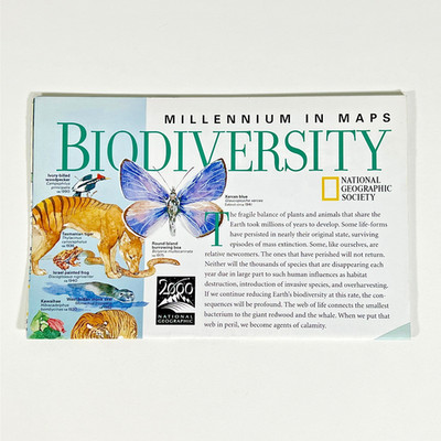 Vintage 1999 National Geographic Biodiversity Millennium in Maps Wildlife Map