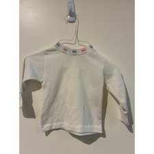Vintage Health-tex Kids Ribbed Mock Neck Shirt Cream White 18 Months USA Made