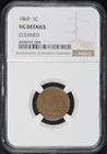1869 Indian Head Cent NGC VG Details Cleaned - Low Mintage, Key Date!