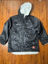 Vintage Nike Puffer Black 90  s Spell Out Big Logo Swoosh Jacket Youth Size L