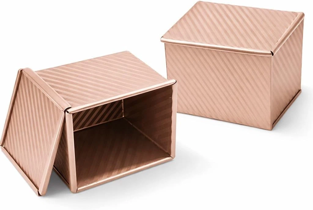 Mini Pullman Loaf Pan with Lid 2-Pack 4 Inch Square Bread Pan Set of 2