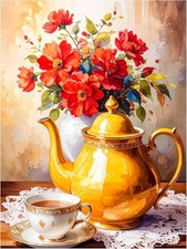 Tile Mural Floral Bouquet Teapot Teacup Kitchen Wall Backsplash Marble Ceramic