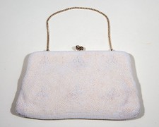 Classic VTG White Seed Pearl Bridal Evening Clutch Purse Satin Lined w/pocket