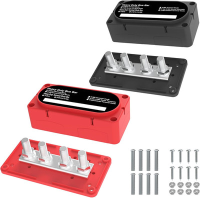 Heavy Duty Bus Bar 300A 12V Power Distribution Block with 3/8'' (M10) 4-Posts Ter