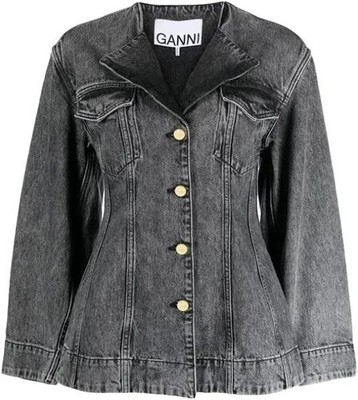 BNWT Ganni tailored denim ladies jacket in distressed black - size DE52 UK22 