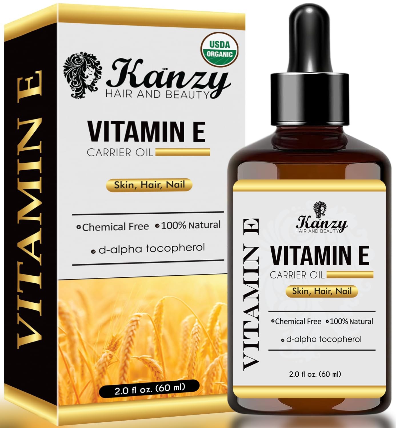 Kanzy Vitamin E Oil 100% Natural - Soluzione Tutto-in-Uno Viso e Unghie
