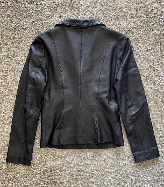 Chaqueta de cuero negra vintage años 90 Betsey Johnson para mujer talla S Foto 2 de 4