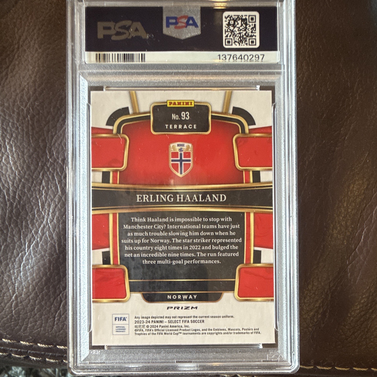 2023-24 PANINI SELECT FIFA 93 ERLING HAALAND PEACOCK PRIZM PSA 10 pop 1.   view 2