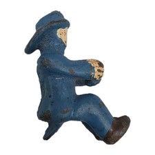 Cast Iron Fireman Figure For Horse 2" tall total Vintage Antique Blue