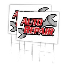 24x36" Double-Sided Auto Repair Yard Sign 2-Pack with Stakes, Made in USA