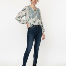 Torrid Flowy Boho Floral V Neck Tie Tassel Pullover Women's 3 Blue Tunic Top
