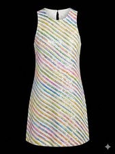 Lou & Grey Multi-Color Pastel Striped Textured Sleeveless Dress Women's M Cotton