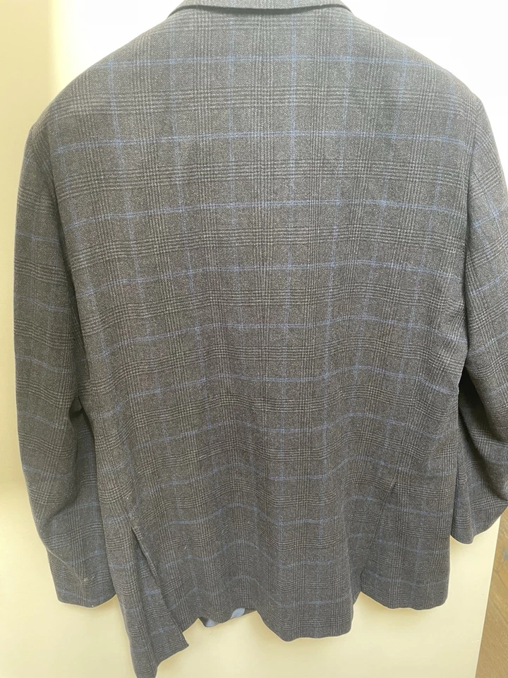 Blazer masculino Zegna DUO lã cashmere xadrez azul jaqueta esportiva tamanho 60L/50L - Imagem 2 de 4