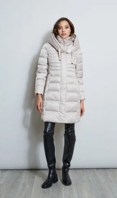 NWT Tahari Women's Double Layer Long Puffer Winter Coat Casey Size L  Pale Oak