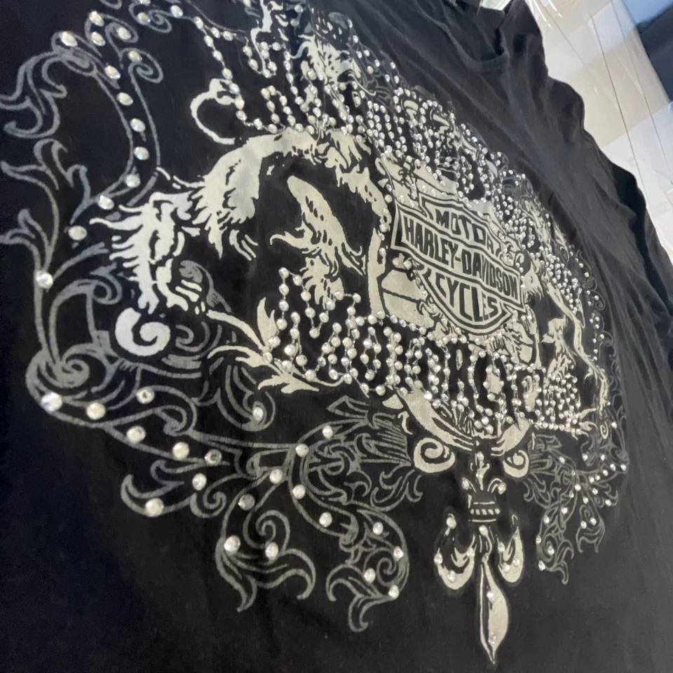 Camiseta feminina vintage Harley Davidson 2 lados strass manga 3/4 3W Y2K - Imagem 3 de 4