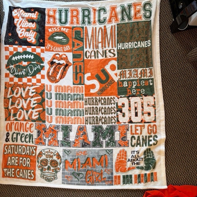 Miami Hurricanes NCAA Collage Blanket Throw - Orange, Green & White