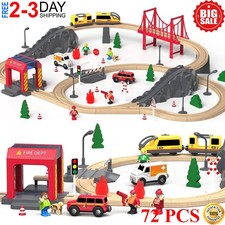 72-Piece Wooden Train Track Lot Railway Set Thomas The Train Brio Accessories