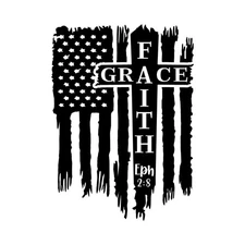 Distressed American Flag Cross Jesus Saves Grace Through Faith Decal Sticker