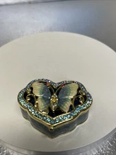FANCY BLUE & GOLD BUTTERFLY TRINKET BOX BY KEREN KOPAL, CRYSTALS, COLLECTIBLE