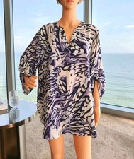 Cato Woman Abstract Brushstroke Tunic Top Hi-Low Split Neck Purple Plus 18/20W