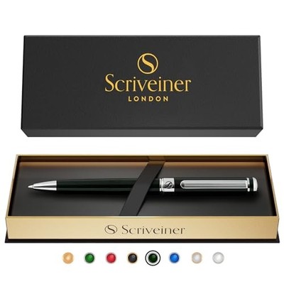 Scriveiner British Racing BK Green Ballpoint Pen Chrome Trim Schmidt Refill Set