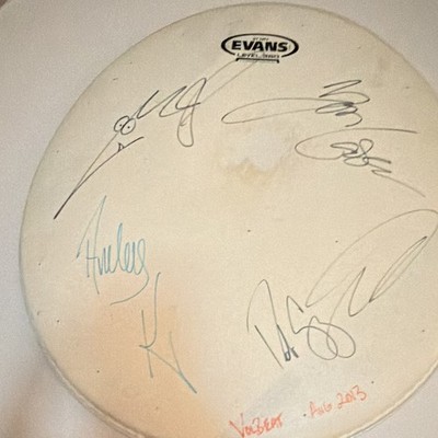 VOLBEAT 2013 Detroit Stage Used Drumhead SIGNED Poulsen Doodle + Setlist On Back