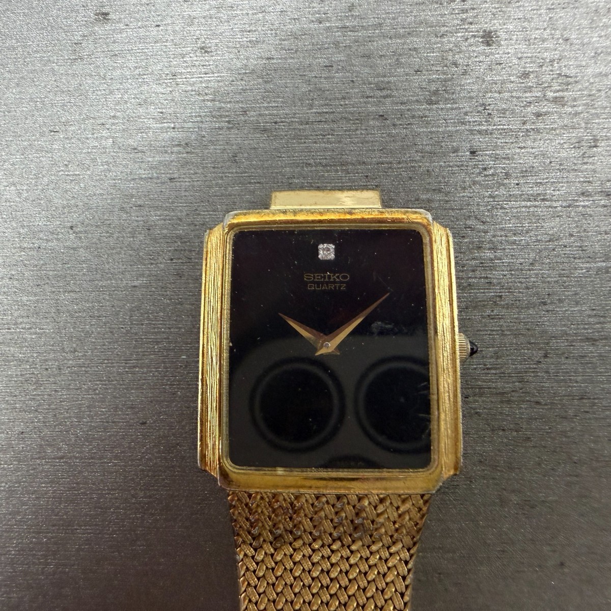 Seiko Tank Watch Men 25mm Black Dial Gold Tone Rectangle READ
