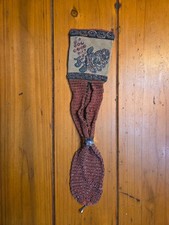 Antique Beaded Purse, Floral Panel, Metal Ring Closure, Early 1900s