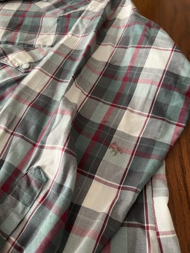 Western Frontier Uomo Vintage Grande Perla Snap Manica Lunga Plaid Grigio Marrone - Foto 3 di 8