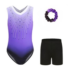 Gymnastics Leotards for Girls Set, Three-Piece Leotard with Shorts Hairband, ...