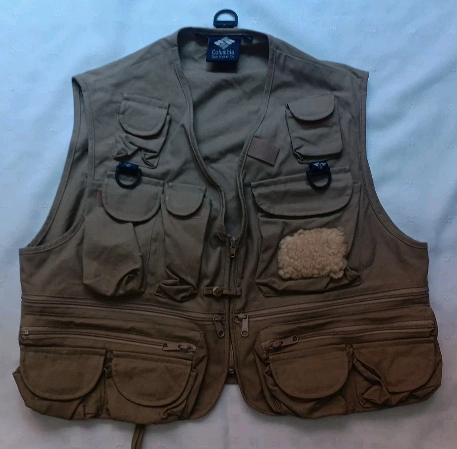 COLUMBIA Fishing Vest Zip Men's Size Large Khaki Pockets Vintage /410
