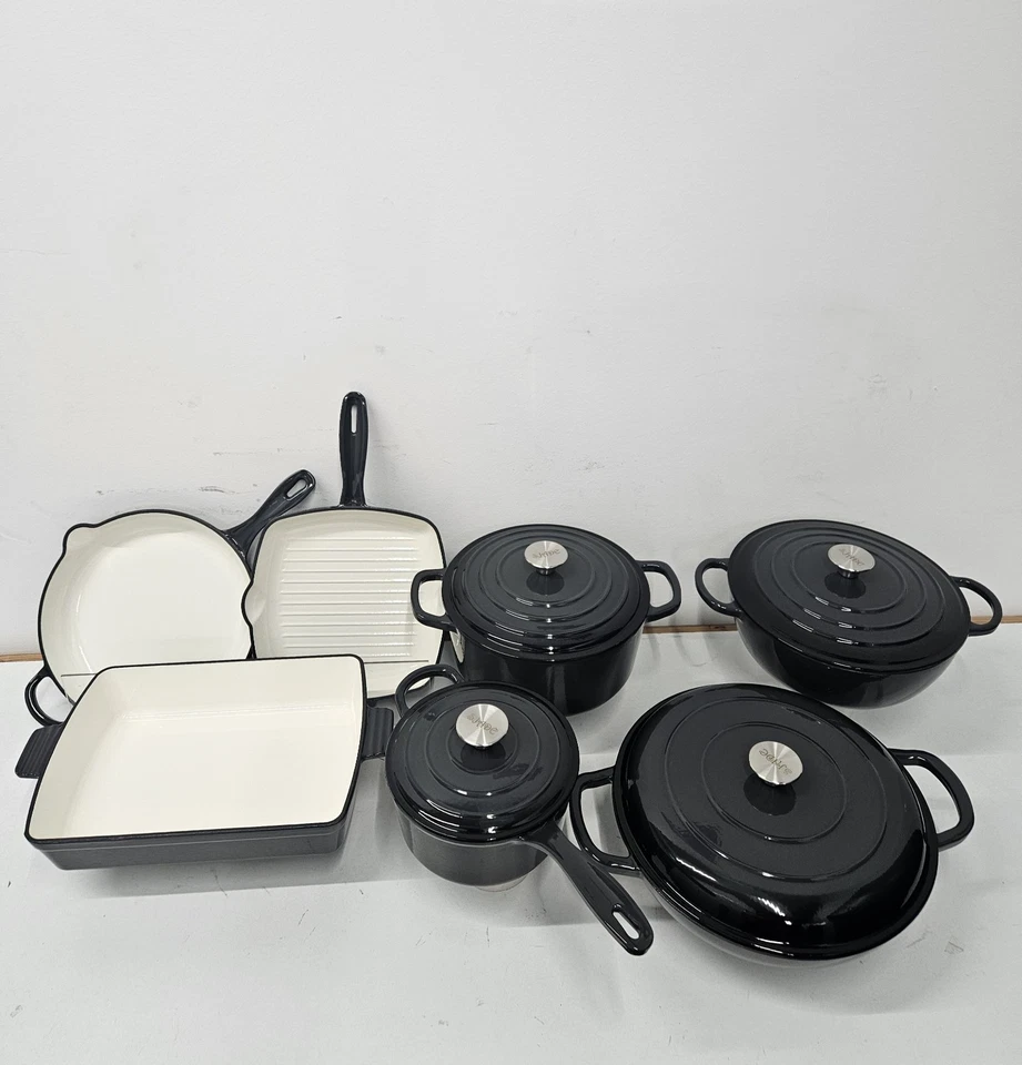 11-Piece Enamel Cast Iron Cookware Black Set. Grill & Bakeware, Oven & Induction - Image 2 of 4