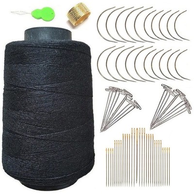 72PCS Hair Weave Needle and Thread Set Thick Black Hair Weft Sewing Thread an...