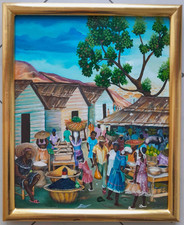 Soeurette Matthieu Gemälde Haiti Kunst Öl auf Leinwand inkl. goldfarbener Rahmen