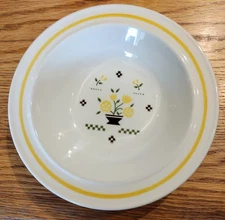 1980s Homer Laughlin INTERNATIONAL Flowerpot quilt style yellow band bowls (4)