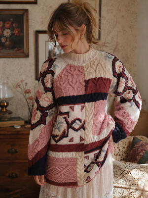 Jennifer Reed Hand Knit Patchwork Sweater S Ramie Cotton Cottagecore Vintage