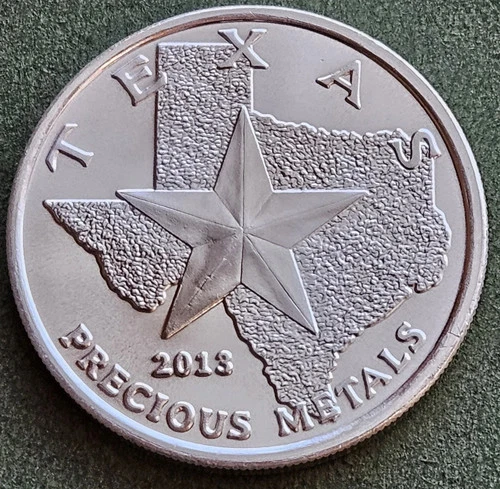 2013 Texas Silver Round .9999 Fine 1 Troy Oz Cowboy Riding Horseback Lasso Star