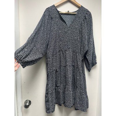 Studio B Black White Tiered Floral Dress XL