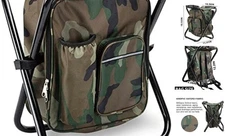 Folding Stool Backpack Insulated Cooler Bag, Collapsible Camping Hunting 