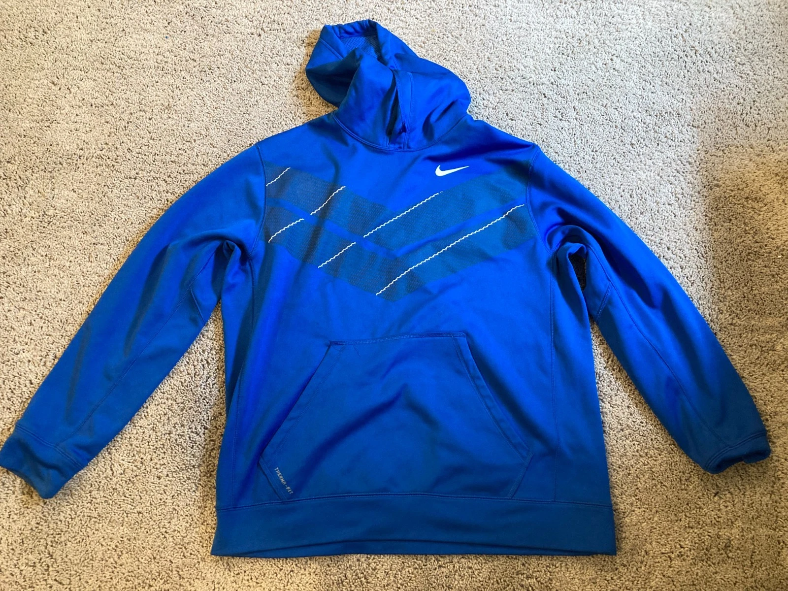 Nike Sweater Mens Extra Large Blue Thermafit Swoosh Logo Hoodie Sweatshirt