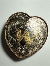 Montana Silversmiths German Silver Women  s Western Belt Buckle Heart Shape w/ W