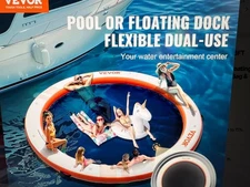 VEVOR Large 8ft Round Inflatable Floating Dock w 5ft  Trampolin