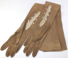 Trefousse Doeskin 21" Long Gloves w/ buttons Leather, light soil